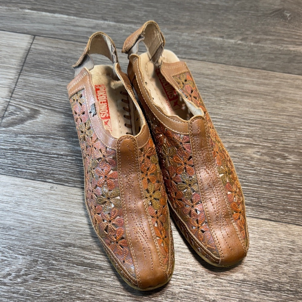 Pikolinos Brown floral Leather Slip-On Shoes size 37 (j128) - Picture 11 of 11